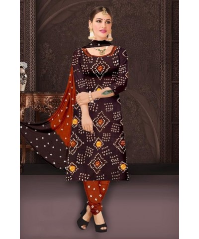 Traditional Bandhej Or Bandhani Printed Rayon Churidar Salwar Suit With Dupatta For Regular & Festive Wear Brown21.1 $30.73 S...