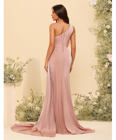 One Shoulder Satin Prom Dresses Long Mermaid Formal Evening Gowns DI80 Pink $32.23 Dresses