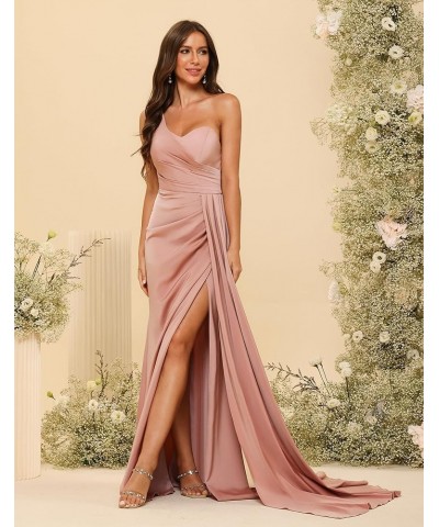 One Shoulder Satin Prom Dresses Long Mermaid Formal Evening Gowns DI80 Pink $32.23 Dresses