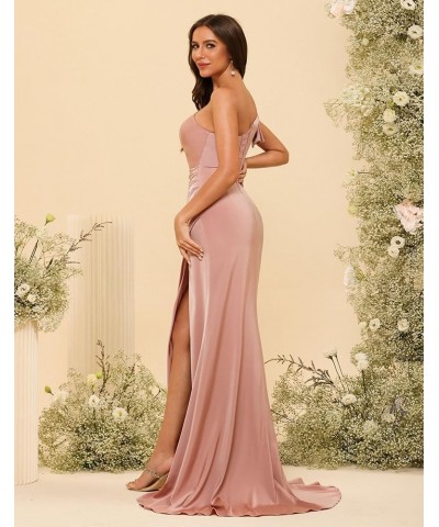 One Shoulder Satin Prom Dresses Long Mermaid Formal Evening Gowns DI80 Pink $32.23 Dresses