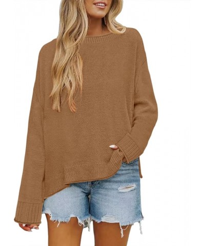 Women's Casual Long Sleeve Crew Neck Loose Knit Pullover Sweater Jumper Top 27brown $20.51 Sweaters