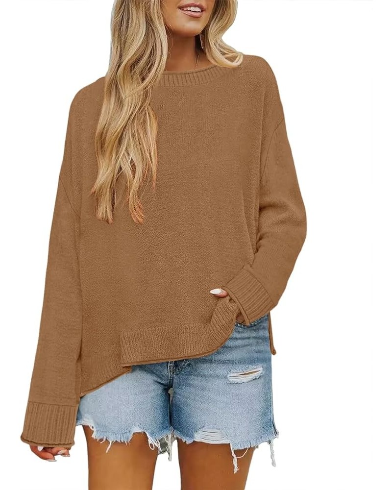 Women's Casual Long Sleeve Crew Neck Loose Knit Pullover Sweater Jumper Top 27brown $20.51 Sweaters