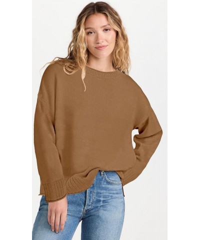 Women's Casual Long Sleeve Crew Neck Loose Knit Pullover Sweater Jumper Top 27brown $20.51 Sweaters