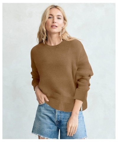 Women's Casual Long Sleeve Crew Neck Loose Knit Pullover Sweater Jumper Top 27brown $20.51 Sweaters