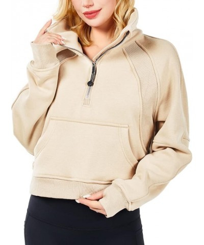 Spring Outfits for Women 2024 Athletic Fashion Sweatshirt Fleece Lined half Zip Pullover Thumb Hole Workout Tops Apricot $17....