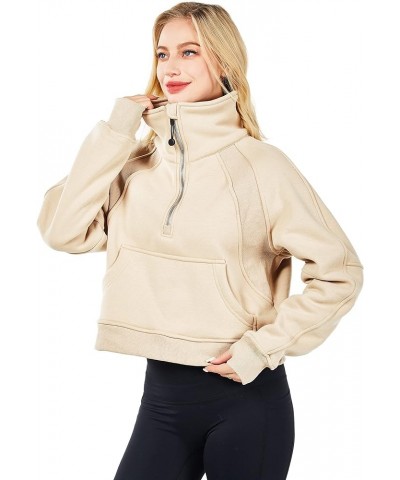 Spring Outfits for Women 2024 Athletic Fashion Sweatshirt Fleece Lined half Zip Pullover Thumb Hole Workout Tops Apricot $17....