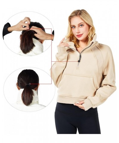 Spring Outfits for Women 2024 Athletic Fashion Sweatshirt Fleece Lined half Zip Pullover Thumb Hole Workout Tops Apricot $17....