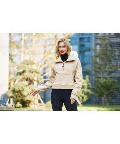 Spring Outfits for Women 2024 Athletic Fashion Sweatshirt Fleece Lined half Zip Pullover Thumb Hole Workout Tops Apricot $17....