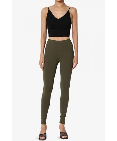 S~3X Luxe Cotton Elastic Mid Rise Long Full Length Ankle Leggings Olive $11.19 Leggings