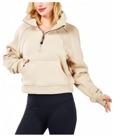 Spring Outfits for Women 2024 Athletic Fashion Sweatshirt Fleece Lined half Zip Pullover Thumb Hole Workout Tops Apricot $17....