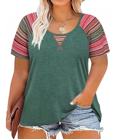 Plus Size Tops for Women Short Sleeve Shirt Summer Star/Leopard/Tie Dye/Flower Crewneck Pullover Tunic XL-5XL A896-green $14....