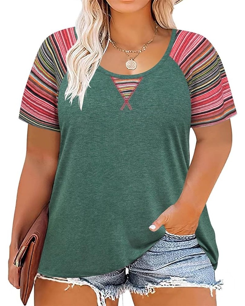 Plus Size Tops for Women Short Sleeve Shirt Summer Star/Leopard/Tie Dye/Flower Crewneck Pullover Tunic XL-5XL A896-green $14....