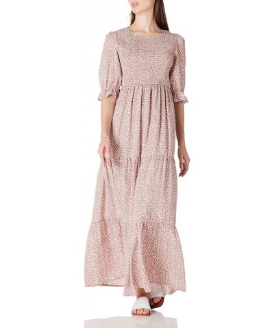 Womens Summer Casual Half Sleeve Bohemian Floral Tiered Maxi Dress Pink $30.24 Dresses