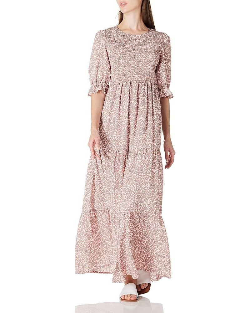 Womens Summer Casual Half Sleeve Bohemian Floral Tiered Maxi Dress Pink $30.24 Dresses