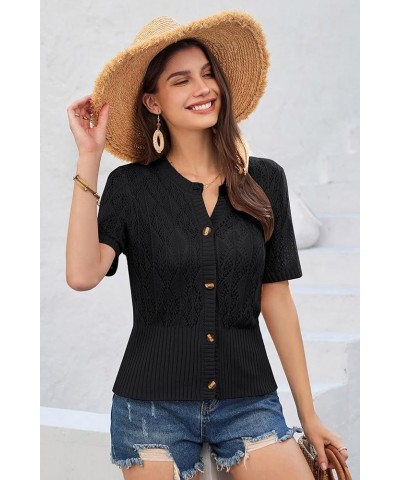 2024 Women's Short Sleeve Cropped Cardigan Summer Lightweight Button Down Sweater Crochet Knit Bolero Shrugs Black $17.27 Swe...