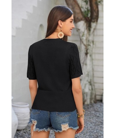 2024 Women's Short Sleeve Cropped Cardigan Summer Lightweight Button Down Sweater Crochet Knit Bolero Shrugs Black $17.27 Swe...