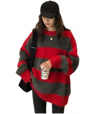 Grunge Striped Sweater Y2K Hip Hop Knit Pullover Fairycore Gothic Streetwear Punk Vintage Oversized Aesthetic Clothes Red $16...