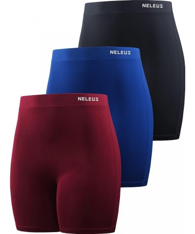 Women's 4" Running Short 3 Pack High Waist Yoga Shorts 9057 Black/Blue/Red $16.10 Activewear