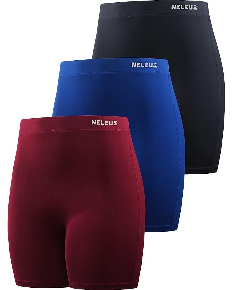 Women's 4" Running Short 3 Pack High Waist Yoga Shorts 9057 Black/Blue/Red $16.10 Activewear