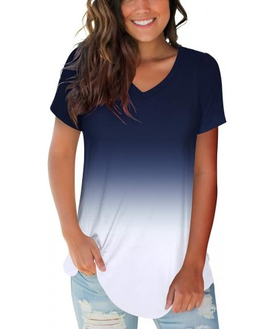 Women's Casual V Neck Short Sleeve Tops Basic Summer T Shirts C Navy $11.43 Tops