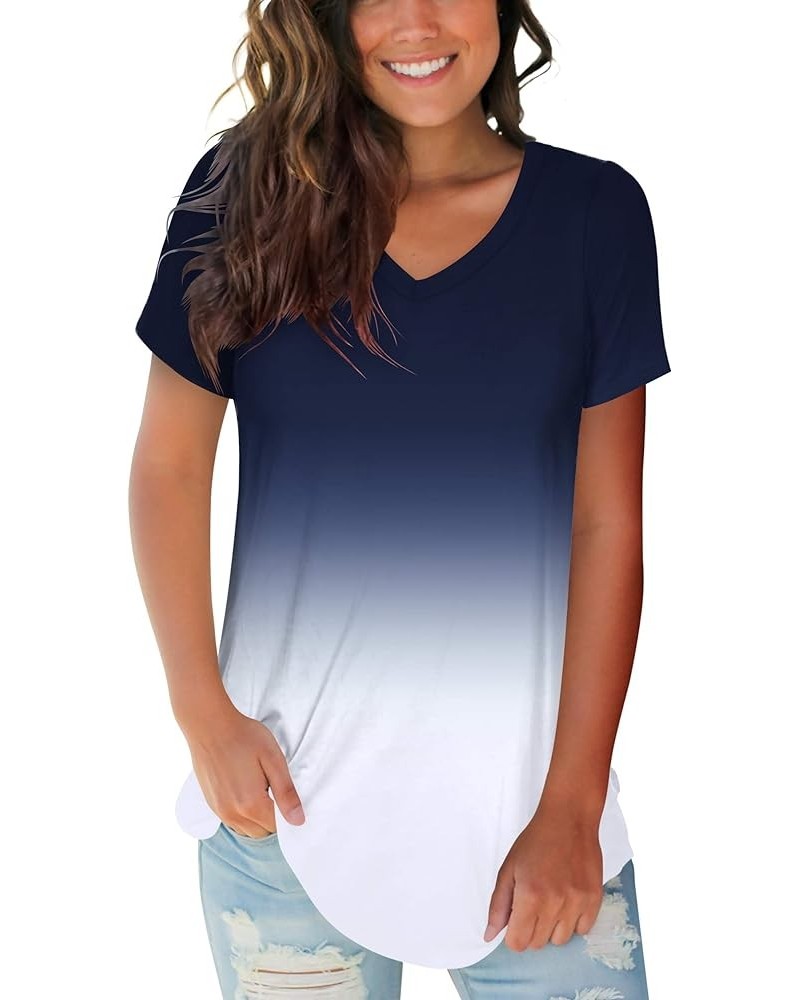 Women's Casual V Neck Short Sleeve Tops Basic Summer T Shirts C Navy $11.43 Tops