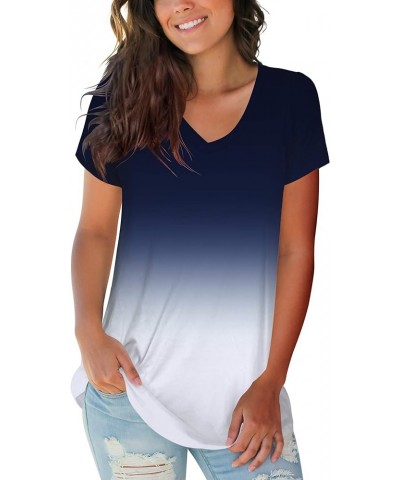 Women's Casual V Neck Short Sleeve Tops Basic Summer T Shirts C Navy $11.43 Tops