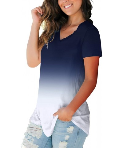 Women's Casual V Neck Short Sleeve Tops Basic Summer T Shirts C Navy $11.43 Tops