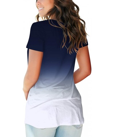 Women's Casual V Neck Short Sleeve Tops Basic Summer T Shirts C Navy $11.43 Tops