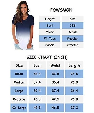 Women's Casual V Neck Short Sleeve Tops Basic Summer T Shirts C Navy $11.43 Tops