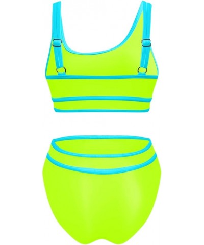 Womens Swimsuits High Waisted Bikini Set Tank Top Tankini Tops with Swim Bottoms Beach Resort Wear Yellow Color Block Swimsui...