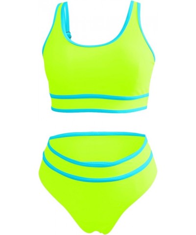 Womens Swimsuits High Waisted Bikini Set Tank Top Tankini Tops with Swim Bottoms Beach Resort Wear Yellow Color Block Swimsui...