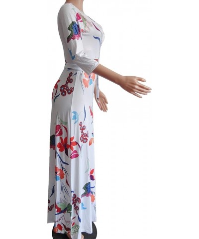 Plus Maxi Casual Wrap V Neck 3/4 Sleeve Long Dress for Women White $21.59 Dresses