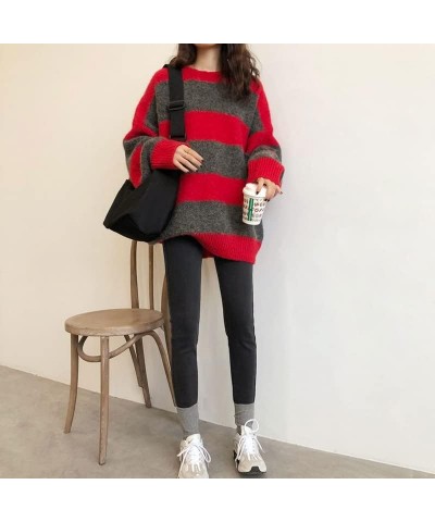 Grunge Striped Sweater Y2K Hip Hop Knit Pullover Fairycore Gothic Streetwear Punk Vintage Oversized Aesthetic Clothes Red $16...