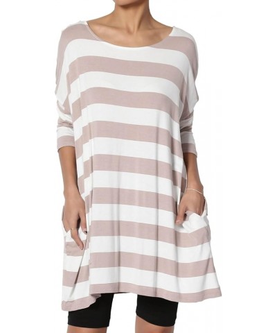 S~3X Stripe Dolman 3/4 Sleeve Pocket Oversized Tunic Boxy Long Top Light Mocha $15.00 Tops