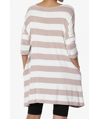 S~3X Stripe Dolman 3/4 Sleeve Pocket Oversized Tunic Boxy Long Top Light Mocha $15.00 Tops