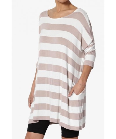 S~3X Stripe Dolman 3/4 Sleeve Pocket Oversized Tunic Boxy Long Top Light Mocha $15.00 Tops