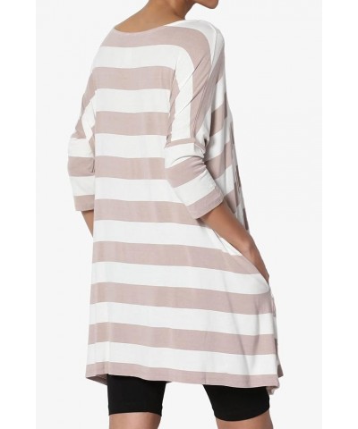 S~3X Stripe Dolman 3/4 Sleeve Pocket Oversized Tunic Boxy Long Top Light Mocha $15.00 Tops