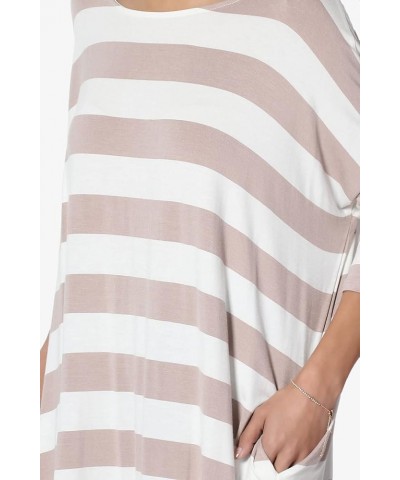 S~3X Stripe Dolman 3/4 Sleeve Pocket Oversized Tunic Boxy Long Top Light Mocha $15.00 Tops