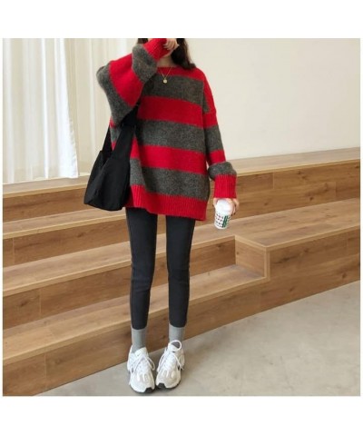 Grunge Striped Sweater Y2K Hip Hop Knit Pullover Fairycore Gothic Streetwear Punk Vintage Oversized Aesthetic Clothes Red $16...