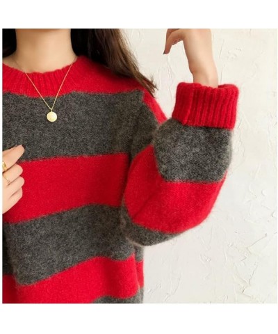 Grunge Striped Sweater Y2K Hip Hop Knit Pullover Fairycore Gothic Streetwear Punk Vintage Oversized Aesthetic Clothes Red $16...