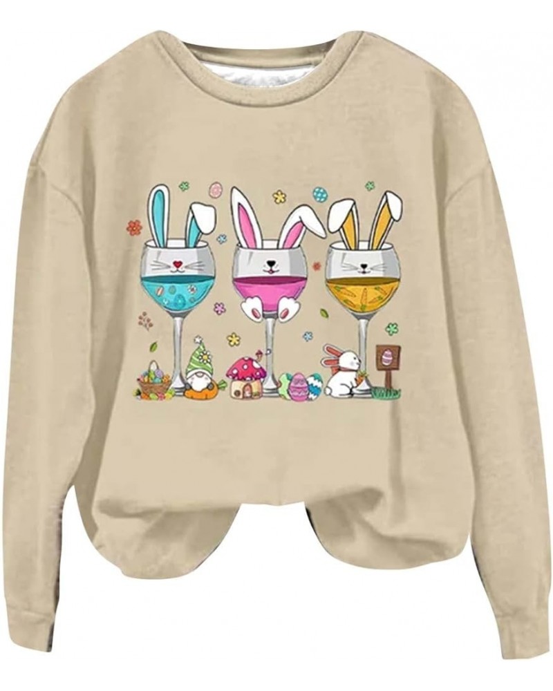 Easter Bunny Sweatshirts For Women Cute Rabbit Print Tunic Tops Fashion Crewneck Pullover Long Sleeve Shirts Casual Blouses A...