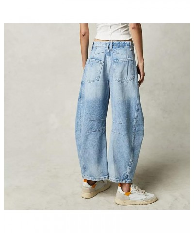 Women Loose Cropped Jeans Midi Waist Baggy Barrel Jeans Vintage Boyfriend Tapered Denim Pants A12 Light Blue $18.48 Jeans