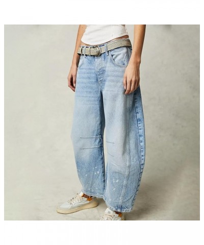 Women Loose Cropped Jeans Midi Waist Baggy Barrel Jeans Vintage Boyfriend Tapered Denim Pants A12 Light Blue $18.48 Jeans