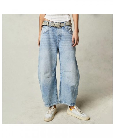 Women Loose Cropped Jeans Midi Waist Baggy Barrel Jeans Vintage Boyfriend Tapered Denim Pants A12 Light Blue $18.48 Jeans