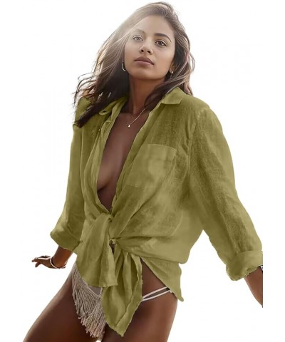 Long Sleeve Shirt Bathing Suit Cover Up for Women Swimsuit Cover Ups Beach Dress F-ginger $18.55 Swimsuits