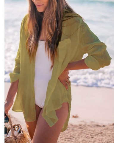 Long Sleeve Shirt Bathing Suit Cover Up for Women Swimsuit Cover Ups Beach Dress F-ginger $18.55 Swimsuits