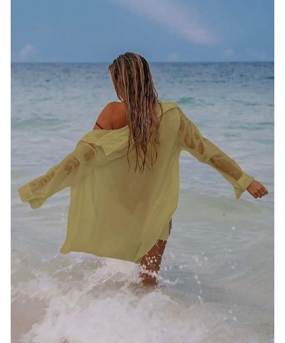 Long Sleeve Shirt Bathing Suit Cover Up for Women Swimsuit Cover Ups Beach Dress F-ginger $18.55 Swimsuits