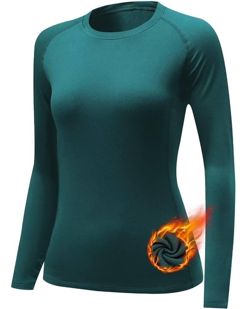 Womens Thermal Shirts Fleece Lined Winter Base Layer Top UPF 50+ Long Sleeve Compression Shirts,Moisture Wicking 534-dark Cya...