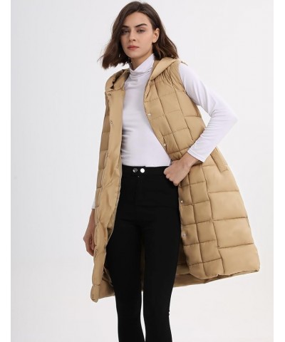 Women Long Puffer Vest with Hoodie Quilted Lightweight Sleeveless Jacket Winter Puffy Gilet Outerwear Khaki $15.36 Vests