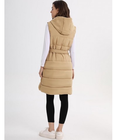 Women Long Puffer Vest with Hoodie Quilted Lightweight Sleeveless Jacket Winter Puffy Gilet Outerwear Khaki $15.36 Vests